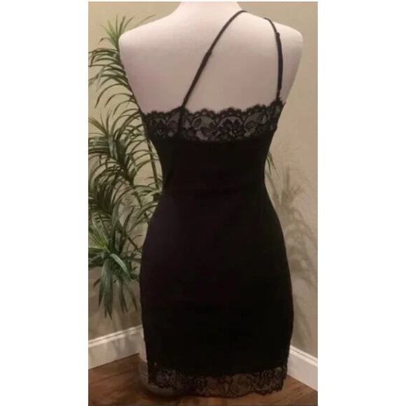 Free People Premonitions Mini Slip Dress XS Black Lace Trim One Shoulder Bodycon - Picture 4 of 16